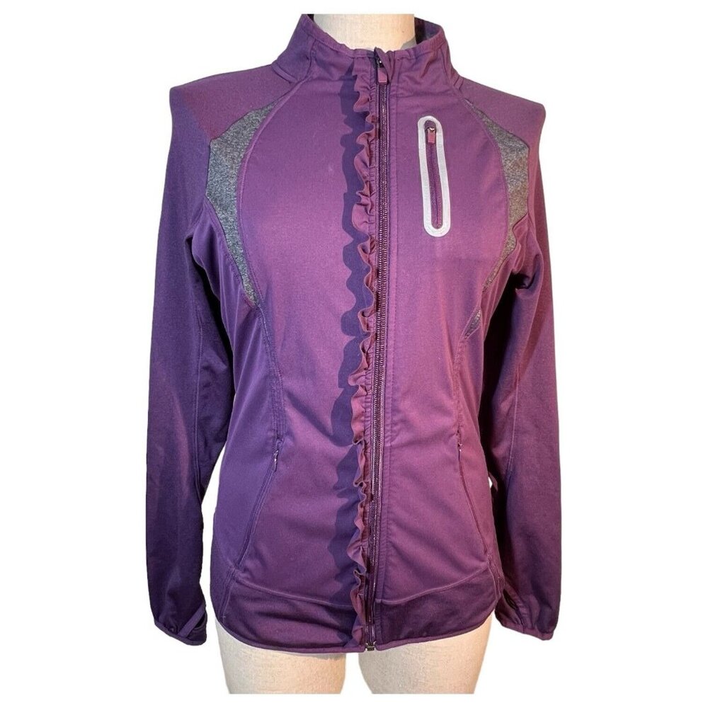 Womens Athleta Prevail Full Zip Purple Jacket Size Small Ruffle‎ Running Pockets
